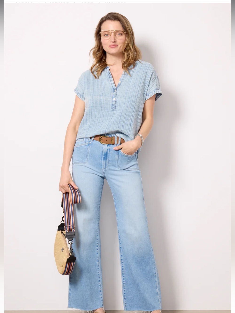 Faherty Dream Cotton Desmond Top in Light Indigo Wash | XS